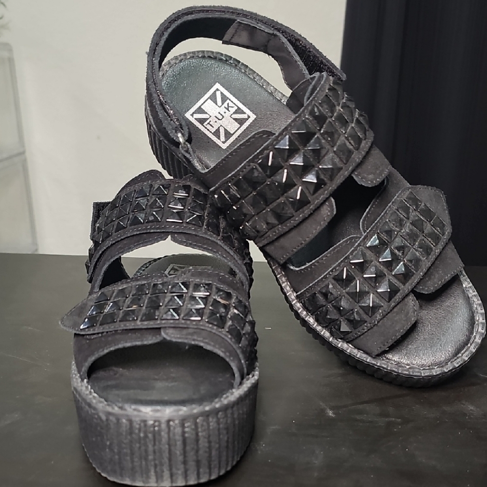 T.U.K Black Pyramid Stud Platform Sandals